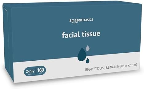 Amazon Basics Facial Tissue, 2-Ply, 160 Tissues per Box, 4 Boxes (640 total) (Previously Solimo)