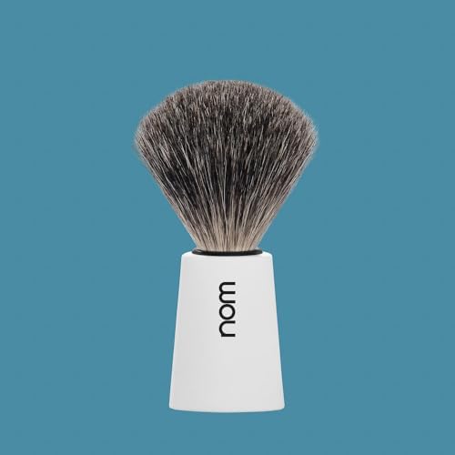 NOM Carl Shaving Brush | Pure Badger Shave Brush for Shaving soaps and creams | Exfoliating Shaving Brush | White handle