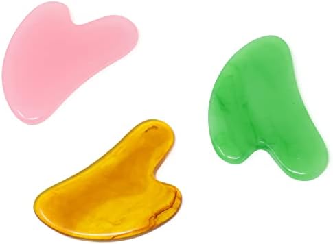 yueton 3PCS Resin Heart Shaped Scraping Board Imitation Jade Gua Sha Board Gua Sha Facial Massage Tool for Face and Body Treatment, Relieve Tensions and Reduce Puffiness