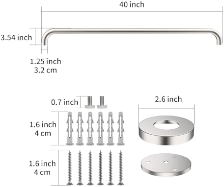 2 Pack 40 Inch Shower Grab Bars Satin Brushed Nickel, ZUEXT SUS304 Stainless Steel Bathroom Shower Balance Bar, Safety Hand Rail Support,Handicap Elderly Senior Assist Bath Grab Handle(1.25" Diameter)