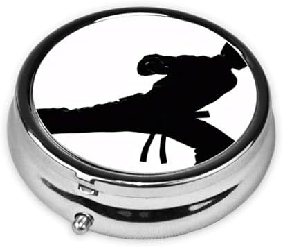 (Karate Men) Round Pill Box,3 Compartment Pill Box Mini Decorative Pocket Purse Portable Travel Medicine Tablet Vitamin Holder Organizer Pill Case