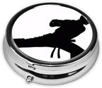 (Karate Men) Round Pill Box,3 Compartment Pill Box Mini Decorative Pocket Purse Portable Travel Medicine Tablet Vitamin Holder Organizer Pill Case