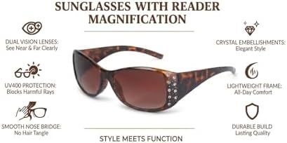 Mass Vision 2 Pair of Women's Fashion Bifocal Reading Sunglasses with Rhinestones - Microfiber Carrying Cases Included