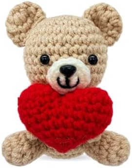 Mini Crochet Bear with Heart,Emotional Support Decor & Handmade Gift of Encouragement for Valentine's Day,Birthdays,Women,Men & Loved Ones