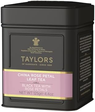 Taylors of Harrogate China Rose Petal, Black Tea, Loose Leaf, 4.41 Ounce Tin Caddy, Fragrant, Delicate, and Floral, Caffeinated, Premium Whole Leaf Tea