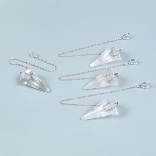Justinstones Natural Clear Quartz Gemstone Rock Crystal Hexagonal Pointed Reiki Chakra Pendant Pendulum