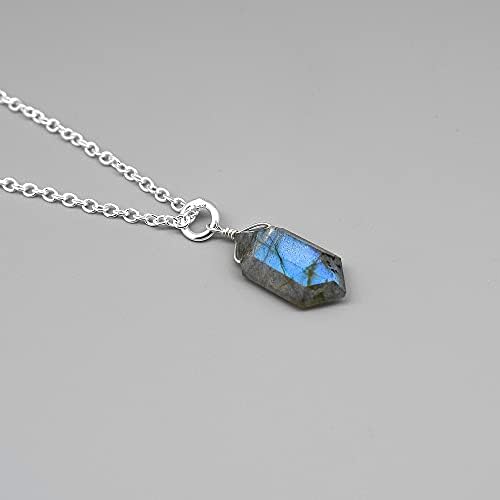 Gempires Blue Labradorite Hexagon Pendant Necklace, Labradorite Pendant, Labradorite Healing Crystal, Gift for Her, Gemstone Jewelry 18 inch Adjustable Silver Plated Chain, AAA+ Quality
