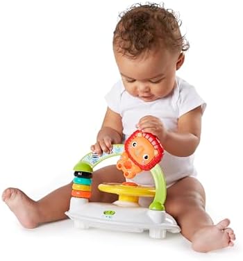 Bright Starts Zig Zag Zebra Baby Walker with Steering Wheel, Lights & Songs, Easy Fold Frame for Storage, Height Adjustable, Ages 6 Months +