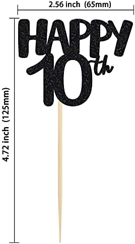 Gyufise 24 Pack Happy 10th Cupcake Toppers Black Number 10 Cupcake Picks for 10th Birthday Celebrating Wedding Anniversary Party Cake Decorations Supplies