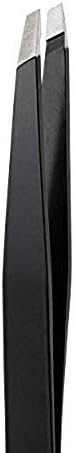 Rubis Classic Stainless Steel Slanted Tweezers for Precise Eyebrows and Hair Removal, 1K104, Made in Switzerland, Black