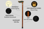 Handmade Rosewood Wooden Walking Cane for Men | Epoxy Resin Walking Stick for Senior | Lightweight Walking Cane