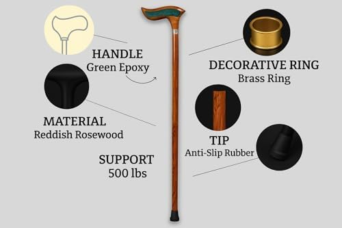 Handmade Rosewood Wooden Walking Cane for Men | Epoxy Resin Walking Stick for Senior | Lightweight Walking Cane