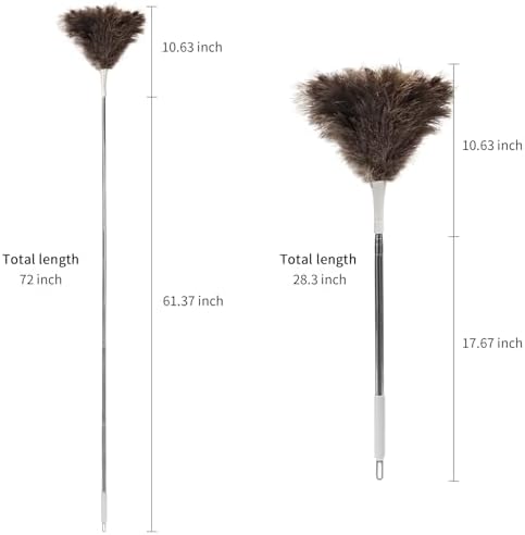Ostrich Feather Duster Pole 28 to 72 Inch,Extendable Feather Duster Used for Home Cleaning Ceilings Furniture Fans
