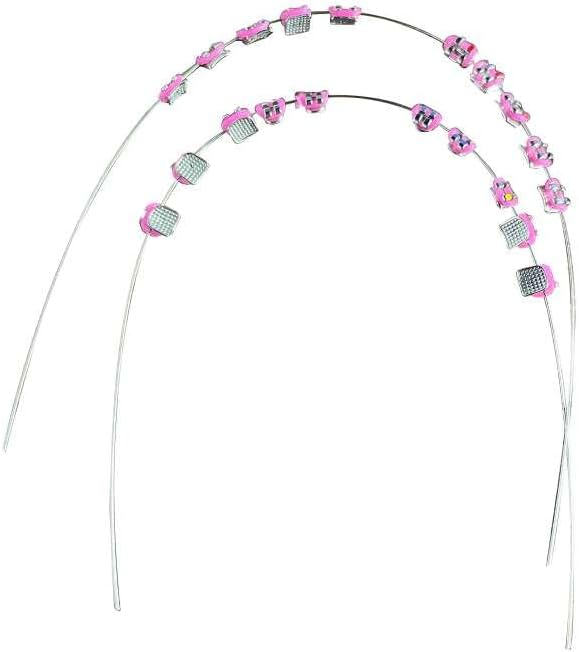 Angzhili 1 Pack Temporary Tooth Decoration with Metal Wires,Metal Bracket and Orthodontic Ligature Ties,Practice Props for Dental Students (Pink)