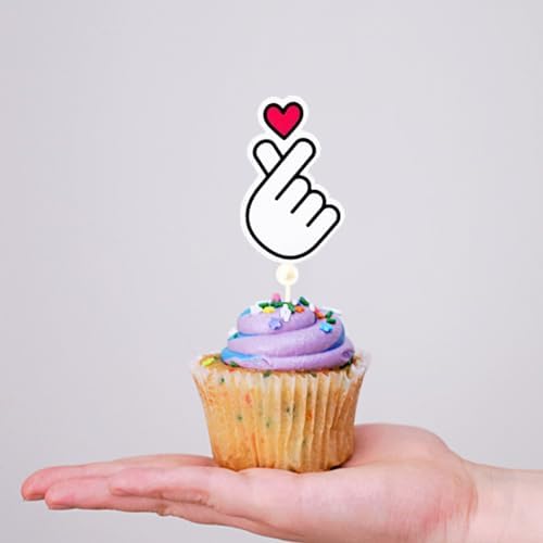Set of 12 Korean Finger Heart Cupcake topper K-pop Finger Heart Saranghae Topper Heart Hands Cupcake topper Korean I Love You Topper 사랑해