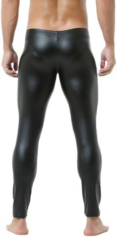 DTODWW Men's Faux Leather Activewear Leggings Slim Fit Tight Pants Long PU Pants for Men Clubwear