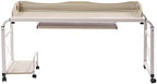 CNCEST Overbed Table with Wheels, 21.7 "~33.5" Height Adjustable Cross-bed Stretchable Lazy Computer Desk Height Adjustable Rolling Bed Desk Mobile Multi-Functional Table or Bedroom, Living Room