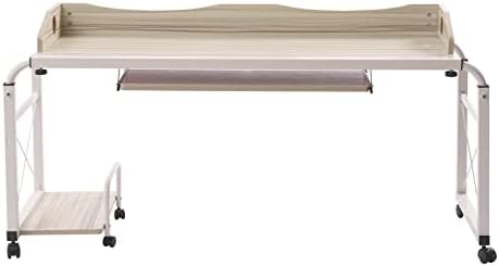 CNCEST Overbed Table with Wheels, 21.7 "~33.5" Height Adjustable Cross-bed Stretchable Lazy Computer Desk Height Adjustable Rolling Bed Desk Mobile Multi-Functional Table or Bedroom, Living Room