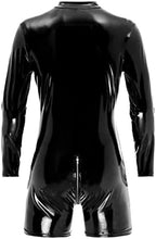 Men's Wet Look PVC Leather Bodysuit Catsuit Zipper Front Boxer Shorts Jumpsuits Clubwear