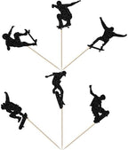24 PCS Skateboard Cupcake Toppers Black Glitter Skateboarding Cupcake Picks Sport Skating Theme Bachelorette Birthday Party Cake Decorations Supplies