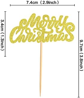 Ercadio 24 Pack Merry Christmas Cupcake Toppers Glitter Xmas Holiday Cupcake Picks Christmas Theme New Year Party Cake Decorations Supplies Gold