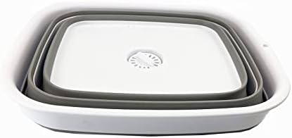SAMMART 15L (3.9 Gallon) Collapsible Dishpan with Draining Plug - Foldable Washing Basin - Dish Washing Tub - Washing Up Bowl - Space Saving Kitchen Storage Tray (1, White/Grey)
