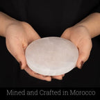 Selenite Charging Plate – 4" Round Selenite Crystal – Mined & Crafted in Morocco – Ideal for Cleansing Crystals & Healing Stones, Meditation, Reiki – Protection Crystals – Spiritual Gifts & Decor