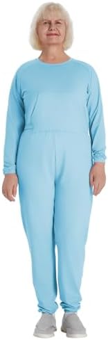 Adaptive Clothing for Women, Anti-Strip Back-Zip Jumpsuit Cotton Romper- Adult Easy Care Onesie for Special Needs