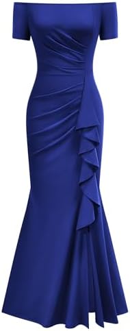 AISIZE Women's Elegant Off Shoulder Ruffle Formal Evening Long Dress