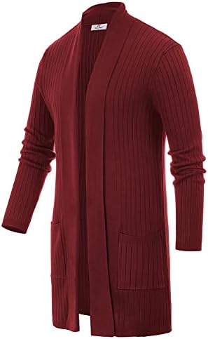 PJ PUAL JONES Men's Shawl Collar Open Front Long Cardigan Ribbed Knit Sweater with Pockets
