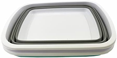 SAMMART 10L (2.6 Gallon) Set of 2 Collapsible Tub-Foldable Dish Tub-Portable Washing Basin-Space Saving Plastic Washtub (Grey + Sage Green)