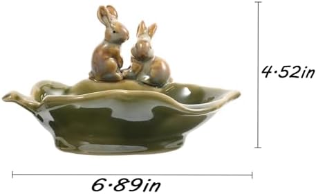 Ceramic Rabbit Soap Dish Holder, Keep Bathroom & Kitchen Organized - Decorative Bunny Sponge Rack, Key Bowl & Jewelry Tray for Countertop Storage, Cute Green Home Decor (1 Piece)