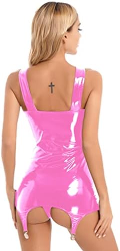iiniim Women's Back Zipper Halter Sleeveless Bodycon Dress Wetlook Mini Dress with Garter Clips