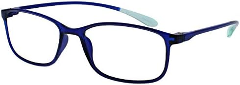 OPULIZE ICE Reading glasses for Women Men,Scratch Resistant Rectangular frame with Spring Hinges, Crystal Dark Blue With Light Blue Tips +2.5 (Pack of 1)