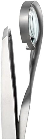 Rubis Classic Stainless Steel Slanted Tweezers with 8x Magnifying Glass for Precise Eyebrows and Hair Removal, 1K120,Rubis Switzerland Swiss Made World Renowned Precision