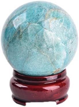 JIC Gem Natural Amazonite Crystal Ball with Wood Stand Gemstone Sphere Polished Healing Energy Mineral Gemstone Balls for Reiki Chakra Decoration Fengshui (100-110mm)