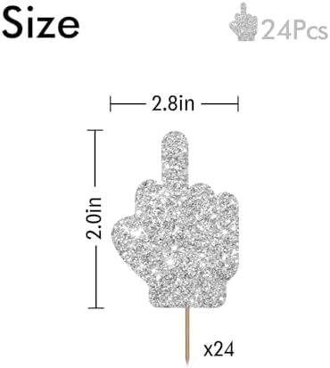24PCS Middle Finger Cupcake Toppers, Divorce Party Cake Decorations, Funny Dessert Dessert Picks, Women Birthday Party Decoration - Sliver Glitter