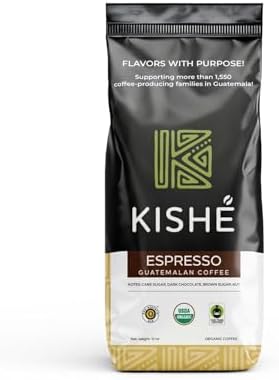 Kishe Organic Coffee Beans Arabica Blend | Guatemalan Medium Roast Whole Bean Coffee | Espresso - Smooth, Fresh & Balanced Flavor | USDA & Fair Trade Certified | 12 Ounce