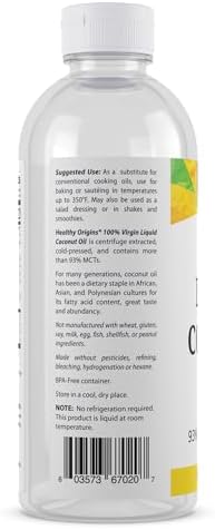 Healthy Origins Coconut Oil, Liquid (100% Virgin) - Virgin, Unrefined, Cold-Pressed Liquid Coconut Oil - 93% MCTs - Centrifuge Extracted Coconut Oil - 20 fl Oz