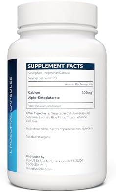 Renue By Science CA AKG Supplement | High Strength Liposomal Calcium AKG | 90 Calcium Alpha-Ketoglutarate Capsules - 300mg CA AKG per Serving CA-AKG Supplement | Non-GMO & Made in The USA