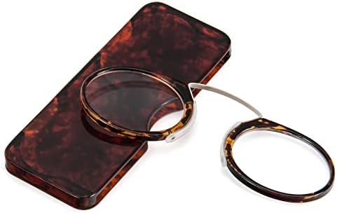 REAVEE Ultra Thin Armless Reading Glasses for Men Women, No Temple Pinch Nose Clip on Readers Small Pocket with Mini Portable Case, Tortoise +2.5