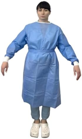 Disposable Isolation Gowns for Medical, Dental and Lab, Poly-Reinforced SMS Fabric, Level 3 Sterile, Latex-Free, Long Cuffed Sleeve, One Size, Blue - Pack of 10