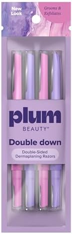 Plum Beauty Double-Sided Dermaplaning Razors (4-Pack) – Dual-Blade Facial Razors for Women - Precision & Large Blades for Brows, Upper Lip, & Cheeks - Peach Fuzz Remover & Exfoliating Face Tool