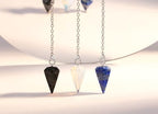 DUQGUHO 3 Pcs Crystal Pendulum Set Wiccan Accessories Divination Tools Natural Opal Labradorite Lapis Lazuli Healing Crystal Quartz for Reiki Pointed Crystal Grid Meditation Gemstone Pendants