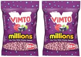 Millions Candy Assorted Flavors Pack 2 Pack, Strawberry, Vimto, Apple, Watermelon, Bubblegum, 110g (Vimto)
