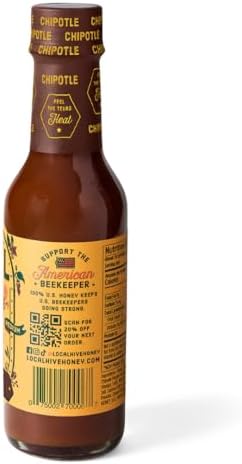 Local Hive Chipotle Texas Honey Hot Sauce – 6oz, Sweet & Smoky, Natural Raw Honey with Chipotle Pepper for Dipping, Tacos, BBQ, Grilling, and Cooking