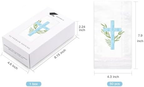 WRAPAHOLIC 50Pcs Cross Religious Paper Napkins - 3-Ply Religious Blue Cross Guest Disposable Hand Towels for Bathroom, Spring, Christening and Baby Shower - 4.3 x 7.9 In