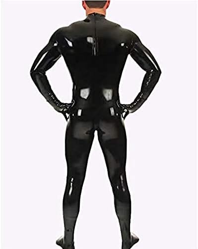 Men's Latex Catsuit Full Body Sexy Shiny Patent Leather Jumpsuit with Zipper Crotch Clubwear