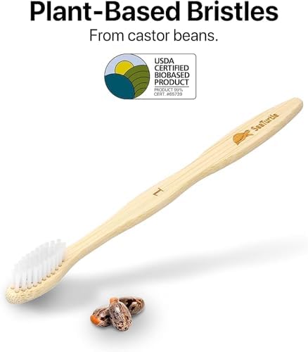 Sea Turtle Plant-Based Bristles, Medium Bamboo Toothbrushes, Medium Natural Toothbrush for Adults (4 Pack)