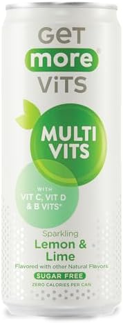 Get More Vits Multivitamin Sparkling Spring Water – Lemon & Lime, 12 x 330ml Cans – Sugar-Free, Low Calorie Vitamin Drink with 100% Daily Dose of Vitamin D, B-Vitamins & Vitamin C